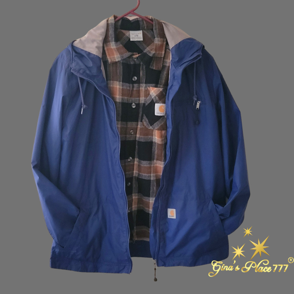 Carhartt Vintage Youth Boys Logo 4 Pocket Hooded Windbreaker Blue 12/14